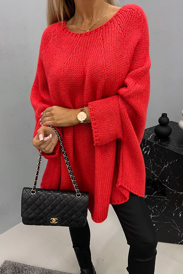 Women’s Draped Knit Poncho – Relaxed Round-Neck Sweater for Smart Casual Layering