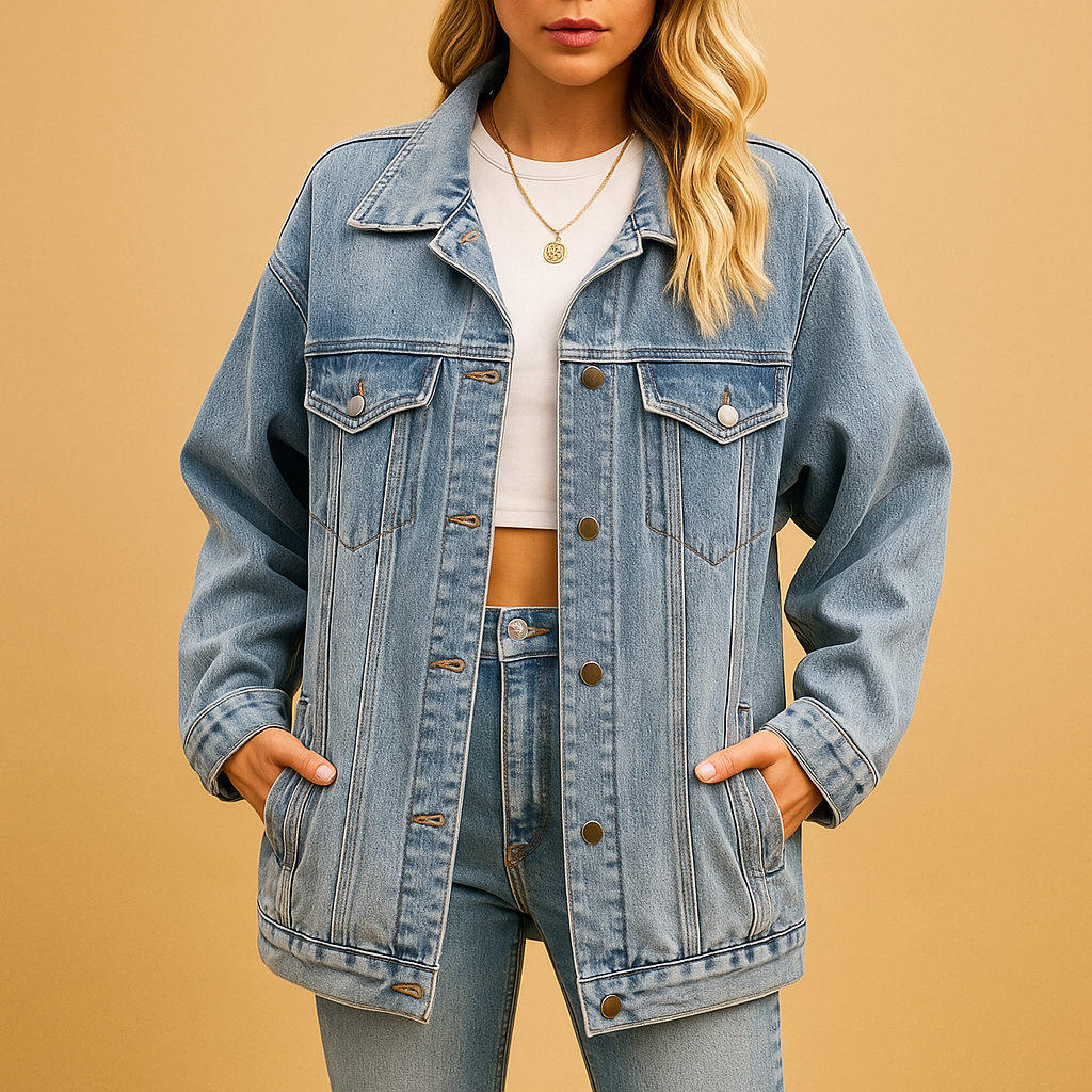 Damen-Jeansjacke mit Knopfleiste – Lässige Lage mit Kragen für alltägliche Herbst- und Winter-Outfits