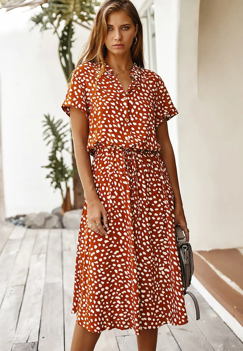 Abito Estivo Midi da Donna con Vita Regolabile, Leggero, Stampato, Casual, Elegante, Perfetto per le Vacanze