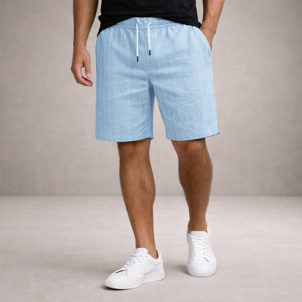 Pantaloni scurți de vară pentru bărbați din in, cu șnur, croială casual și lejeră