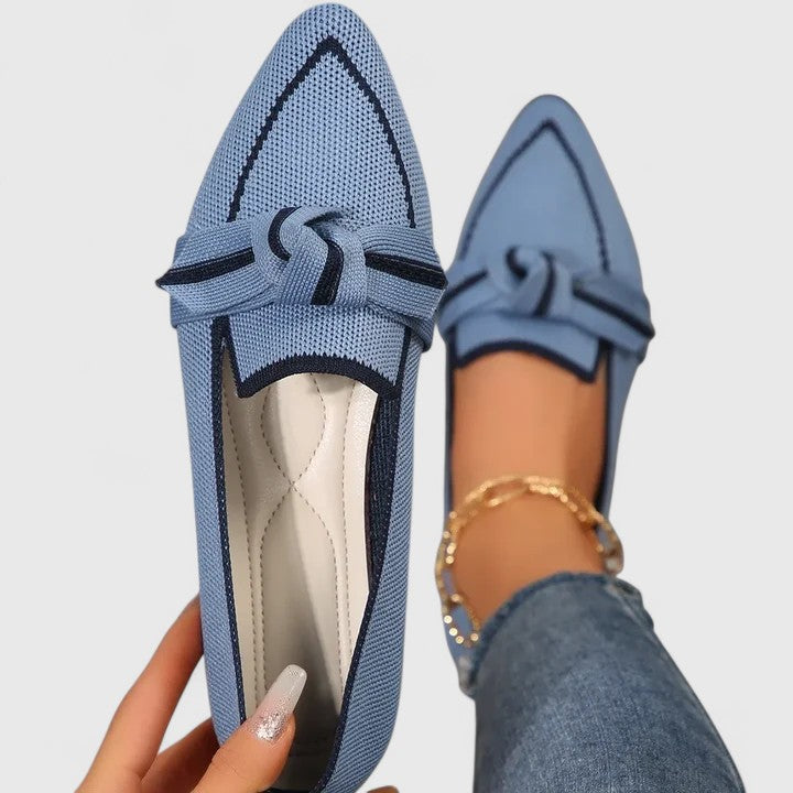 Damespidsede loafers med knudedetalje, afslappede flade sko