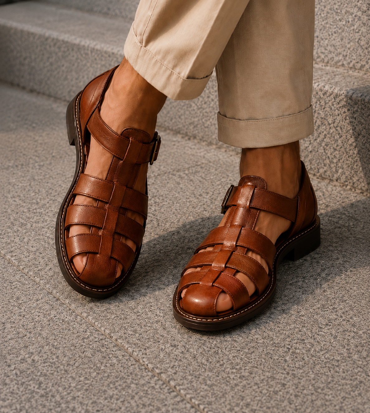 Sandalias de pescador para hombre con punta cerrada, calzado clásico de verano