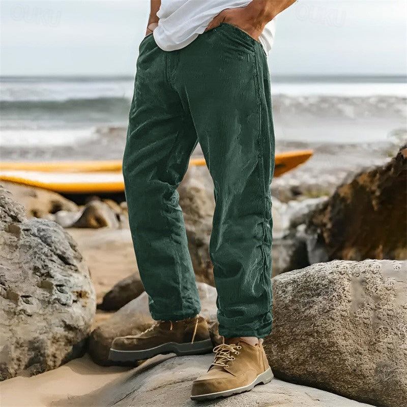Pantalones de pana para hombre de pierna recta, casuales y acanalados