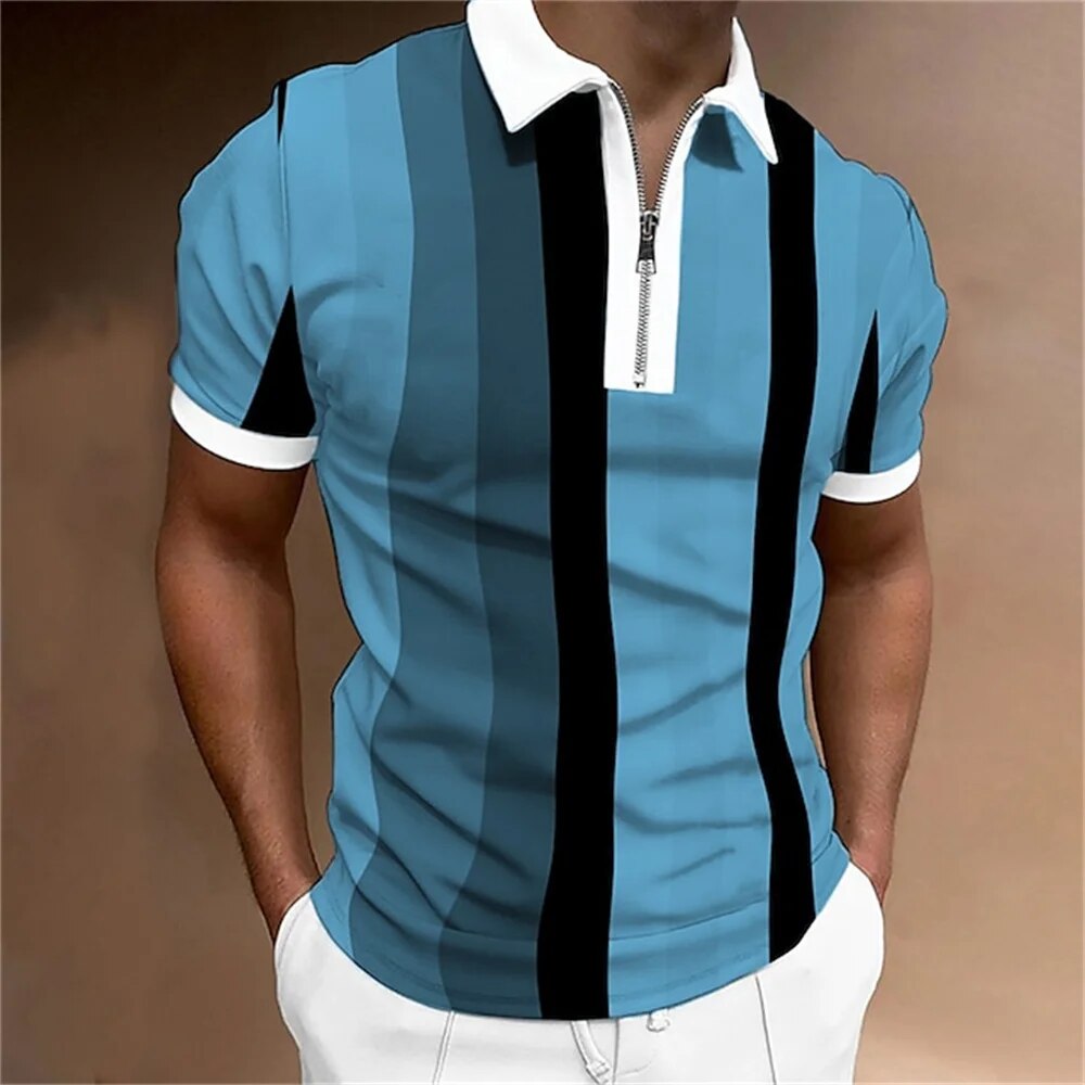 Men’s Striped Polo Shirt – Tailored Breathable Comfortable Stylish Casual Smart Everyday Fit