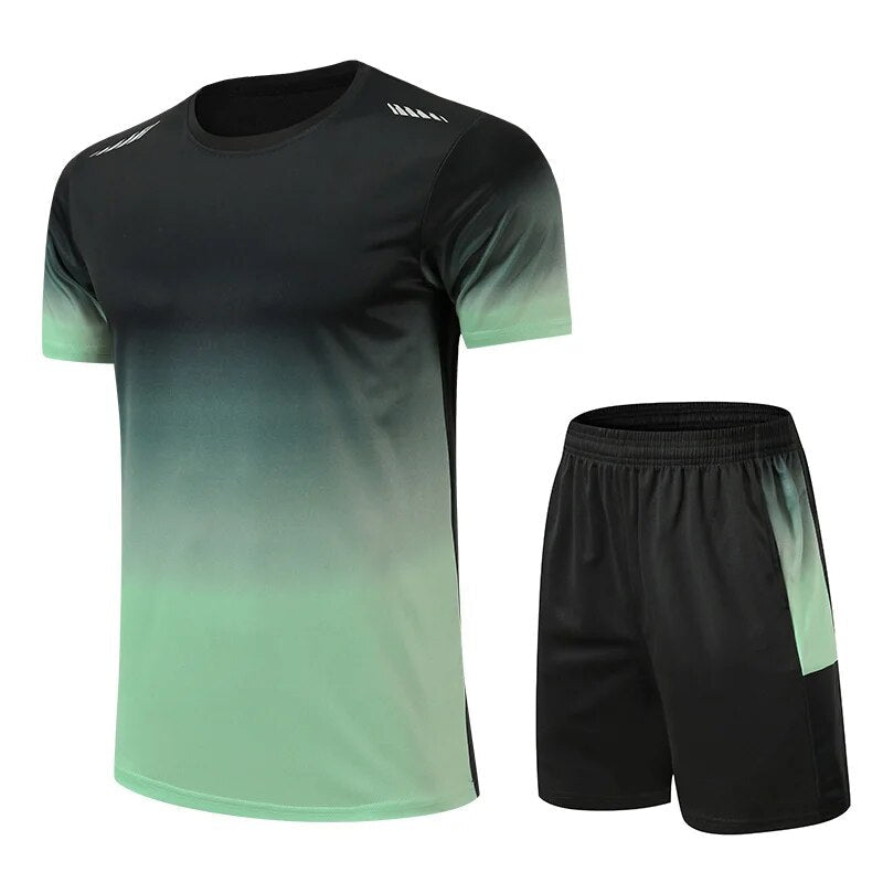 Men’s Sports Set Gradient Design Breathable Quick Dry Slim Fit Gym Training Running Activewear Outfit