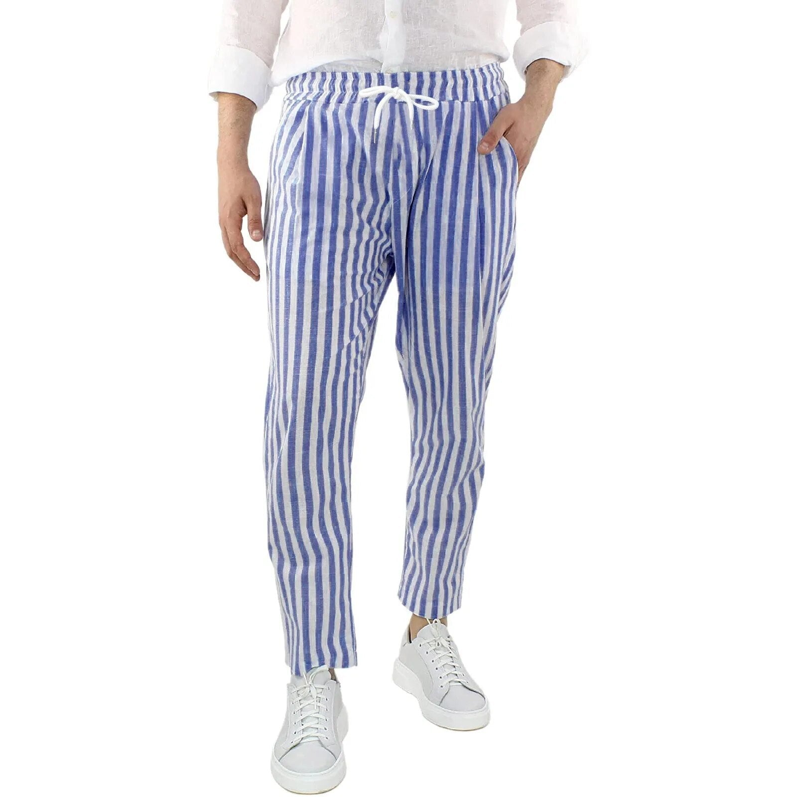 Men’s Striped Drawstring Cropped Trousers – Lightweight Casual Style for Warm-Weather Wear