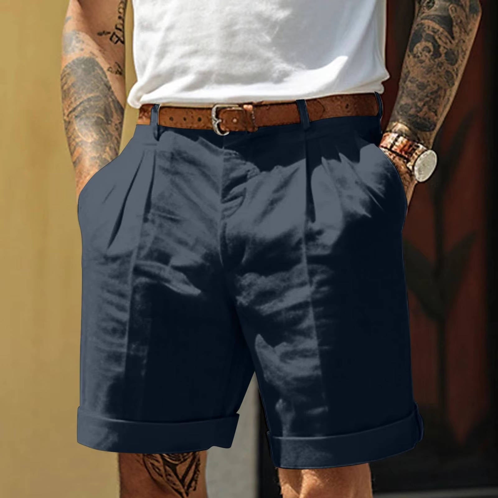 Men’s Pleated Turn-Up Hem Tailored Summer Shorts with Refined Fit
