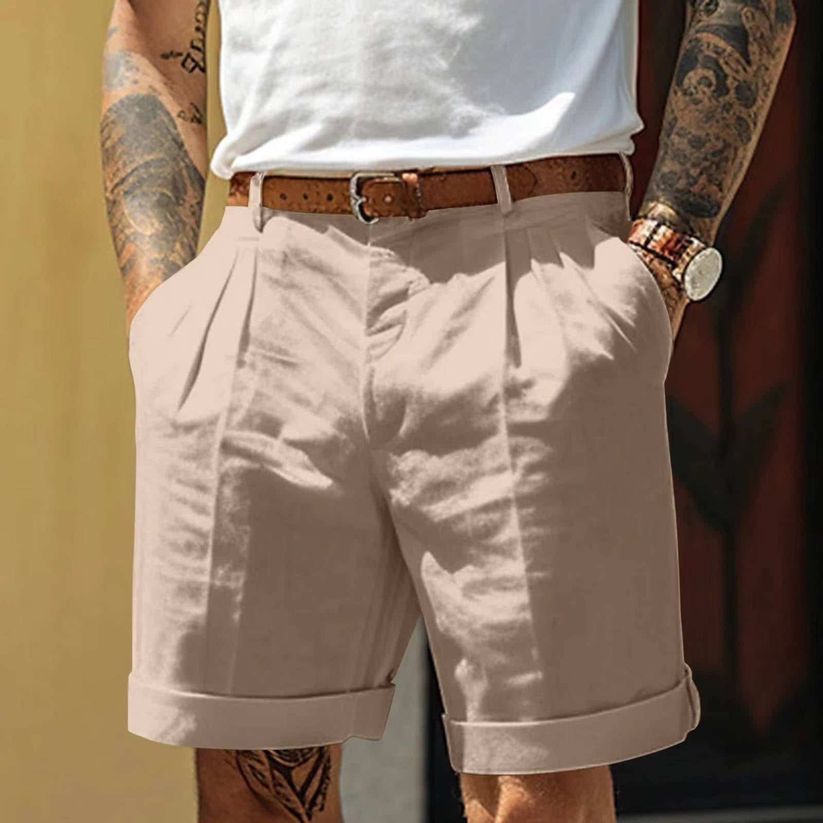 Men’s Pleated Turn-Up Hem Tailored Summer Shorts with Refined Fit