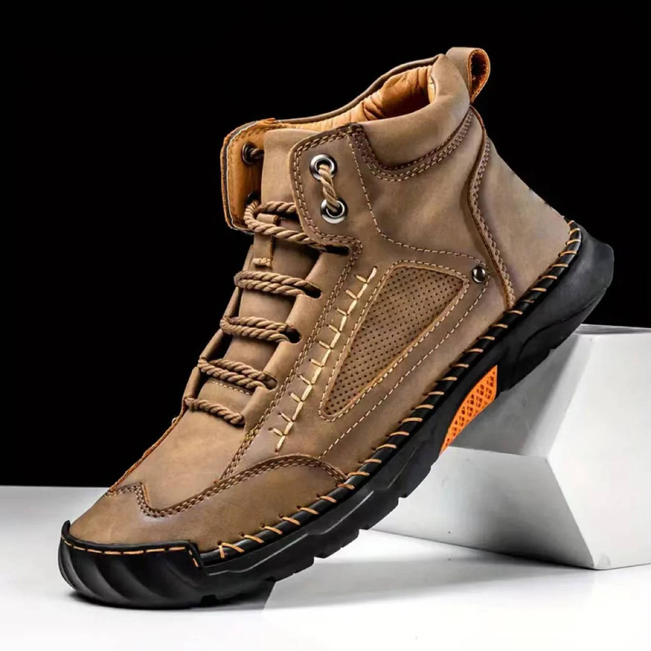 Men’s Hand Stitched Ankle High Lace Up Outdoor Boots