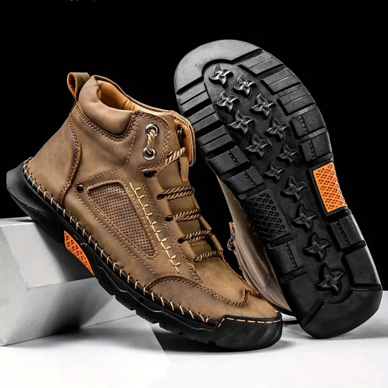 Men’s Hand Stitched Ankle High Lace Up Outdoor Boots
