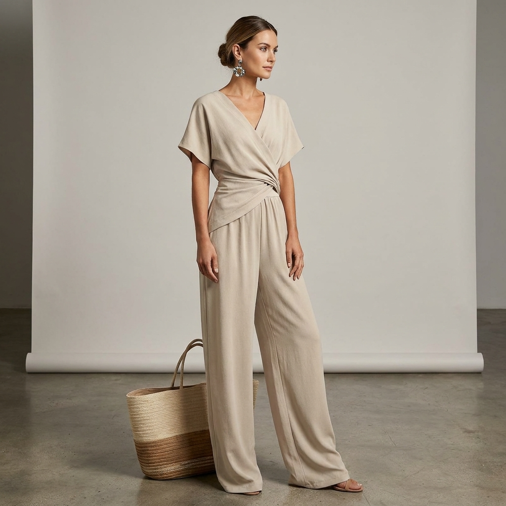Women’s Draped V Neck Jumpsuit Relaxed Summer Outfit