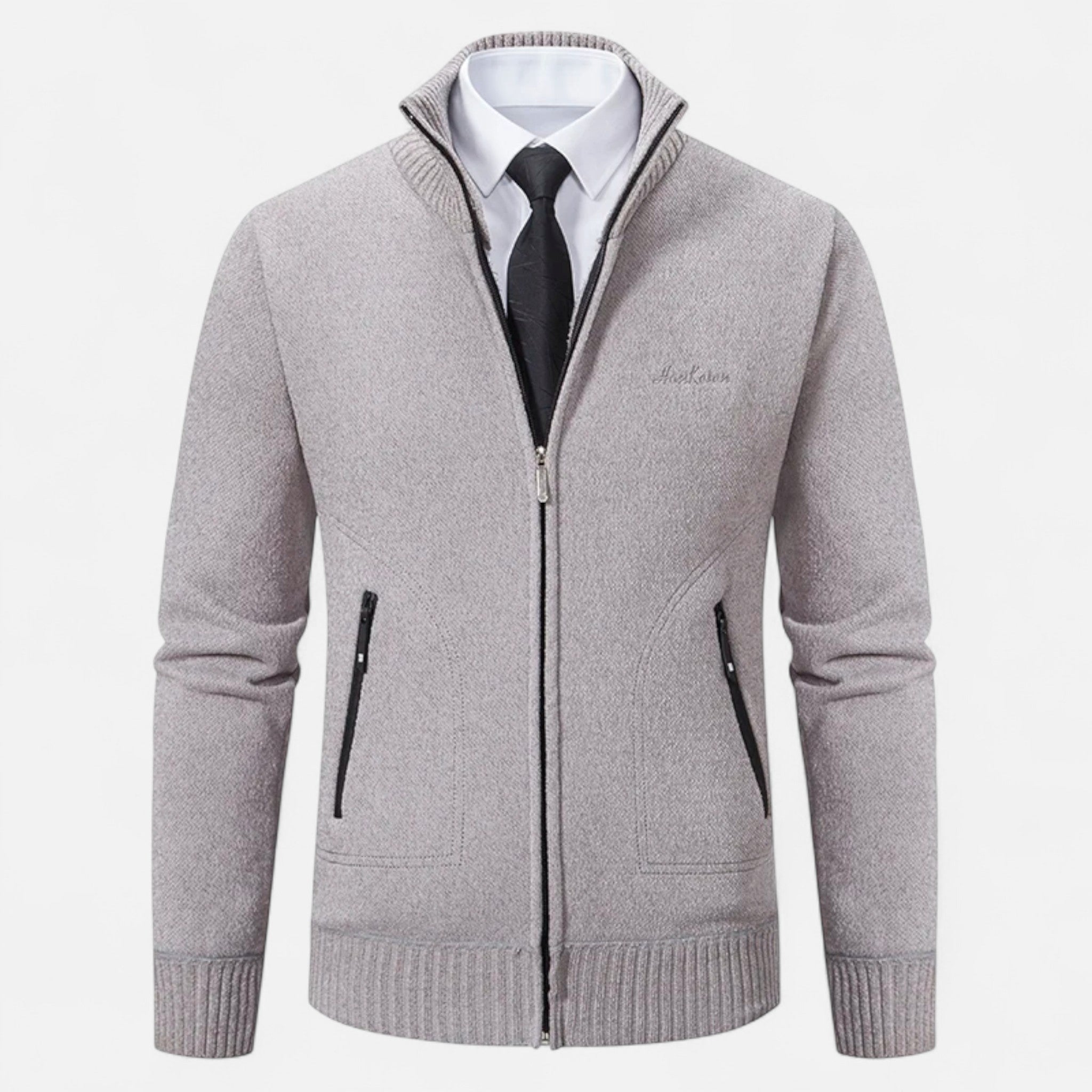 Valmonti | Men’s Knit Cardigan – Refined Stand-Collar Elegance
