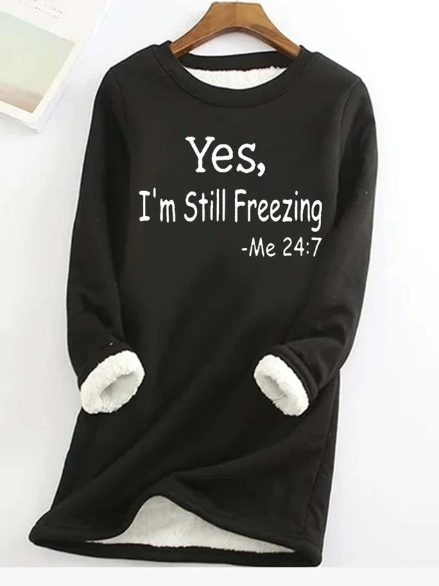 Women’s Fleece-Lined Slogan Sweatshirt – Longline Crew Pullover for Cosy Cold-Weather Wear