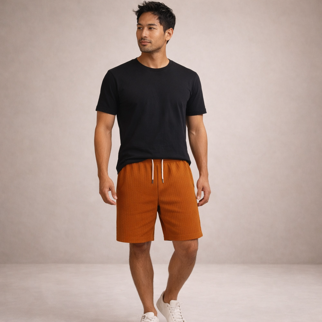Pantaloni scurți de vară pentru bărbați din in, cu șnur, croială casual și lejeră