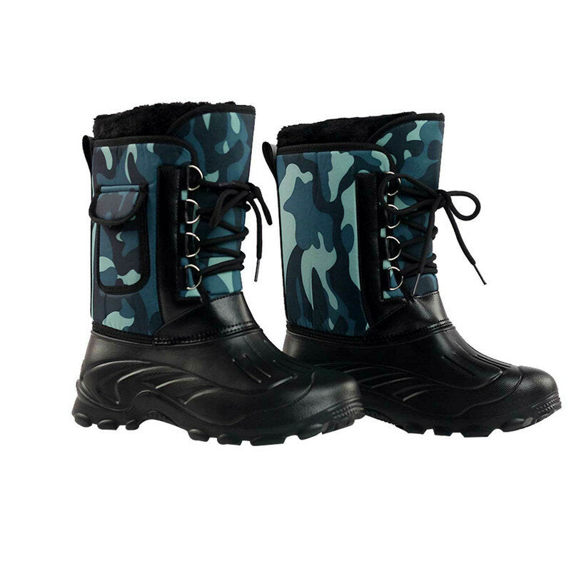 Men’s Waterproof Plush-Lined Snow Boots – Lace-Up Mid-Calf Outdoor Winter Boots with Anti-Slip Rubber Sole