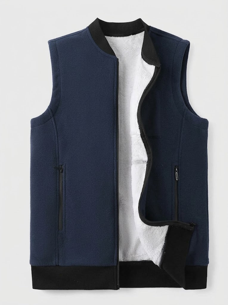 Men’s Fleece-Lined Zip-Up Vest – Stand-Collar Sleeveless Layer with Zipped Pockets