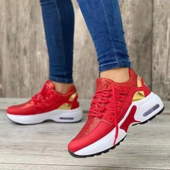 حذاء رياضي نسائي للمشي بوسادة هوائية جيد التهوية - حذاء مريح من القماش الشبكي برباط ونعل مبطن للعمل والسفر والاستخدام اليومي