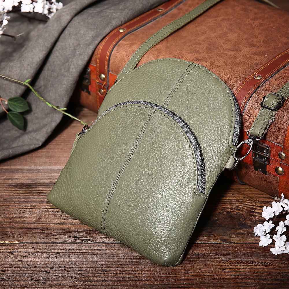 Crossbody-Handytasche aus echtem Leder für Damen – Kompakte Handtasche mit mehreren Taschen und verstellbarem Schulterriemen
