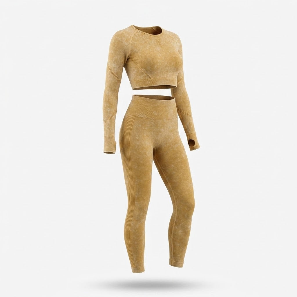 Women’s Seamless Long-Sleeve Crop Top and Leggings Set – Sculpting Two-Piece Activewear