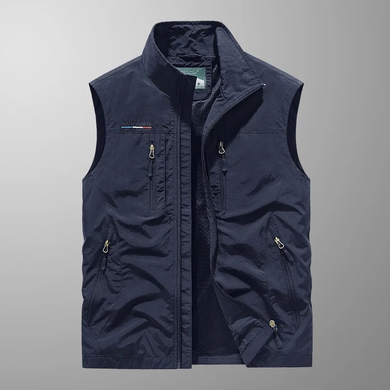 Chaleco exterior para hombre con cremallera frontal y cuello alto