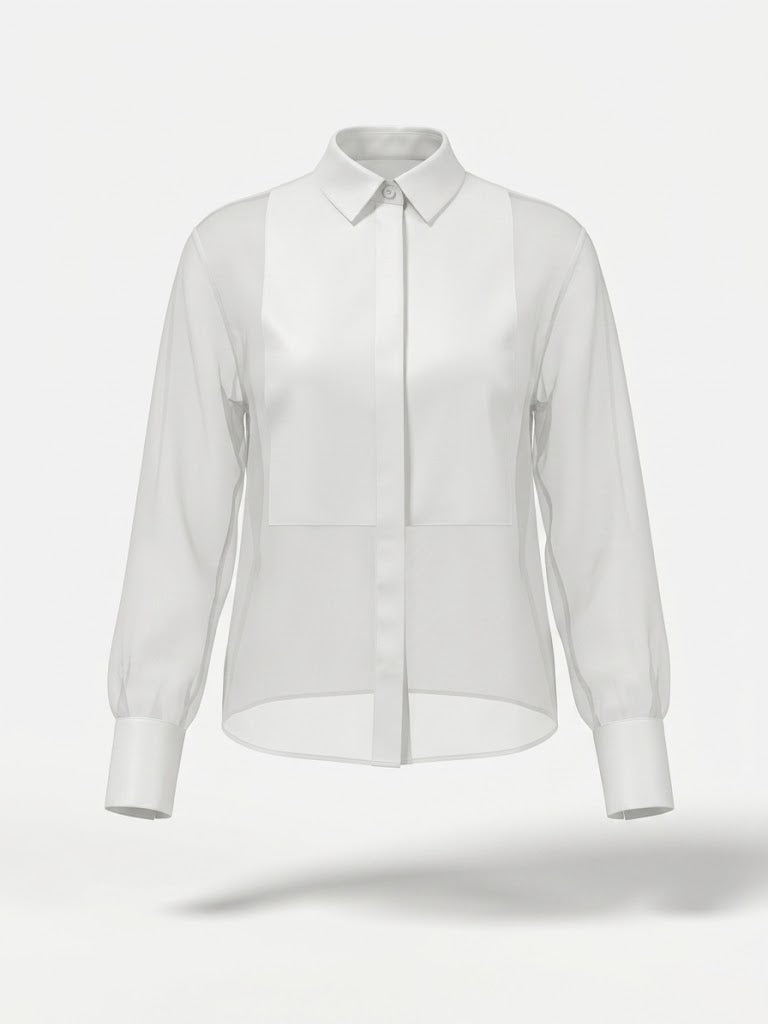 Women’s Sheer Organza Sleeve Blouse – Elegant Collared Style for Office and Special Events