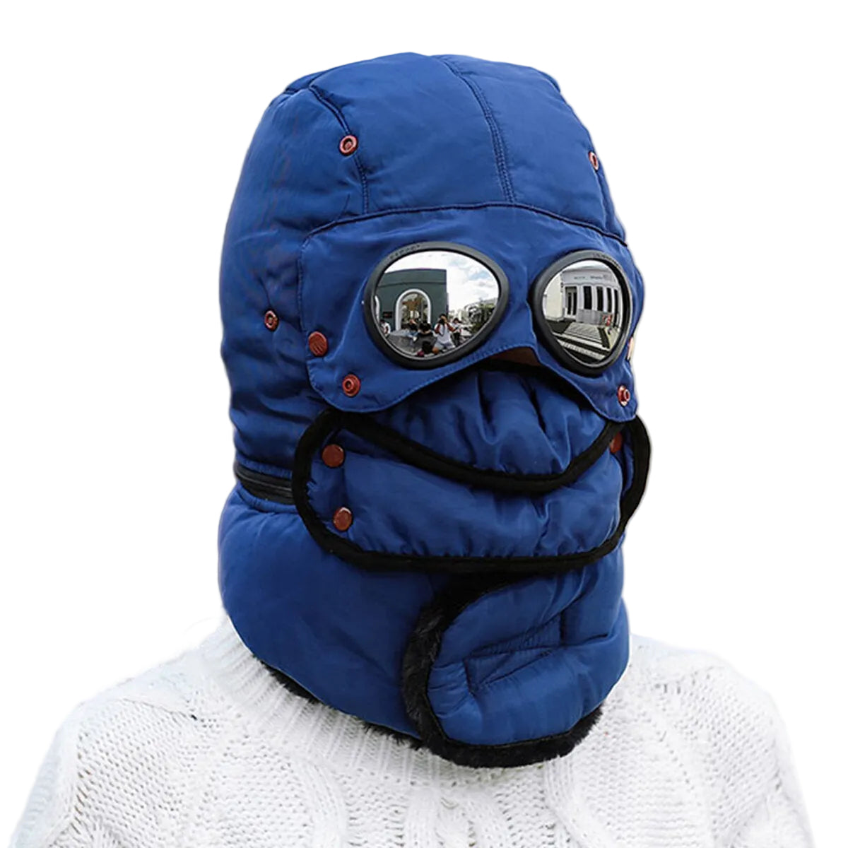 Unisex Winter Trapper Hat – Insulated Ear-Flap Cap with Detachable Face Cover and Goggles