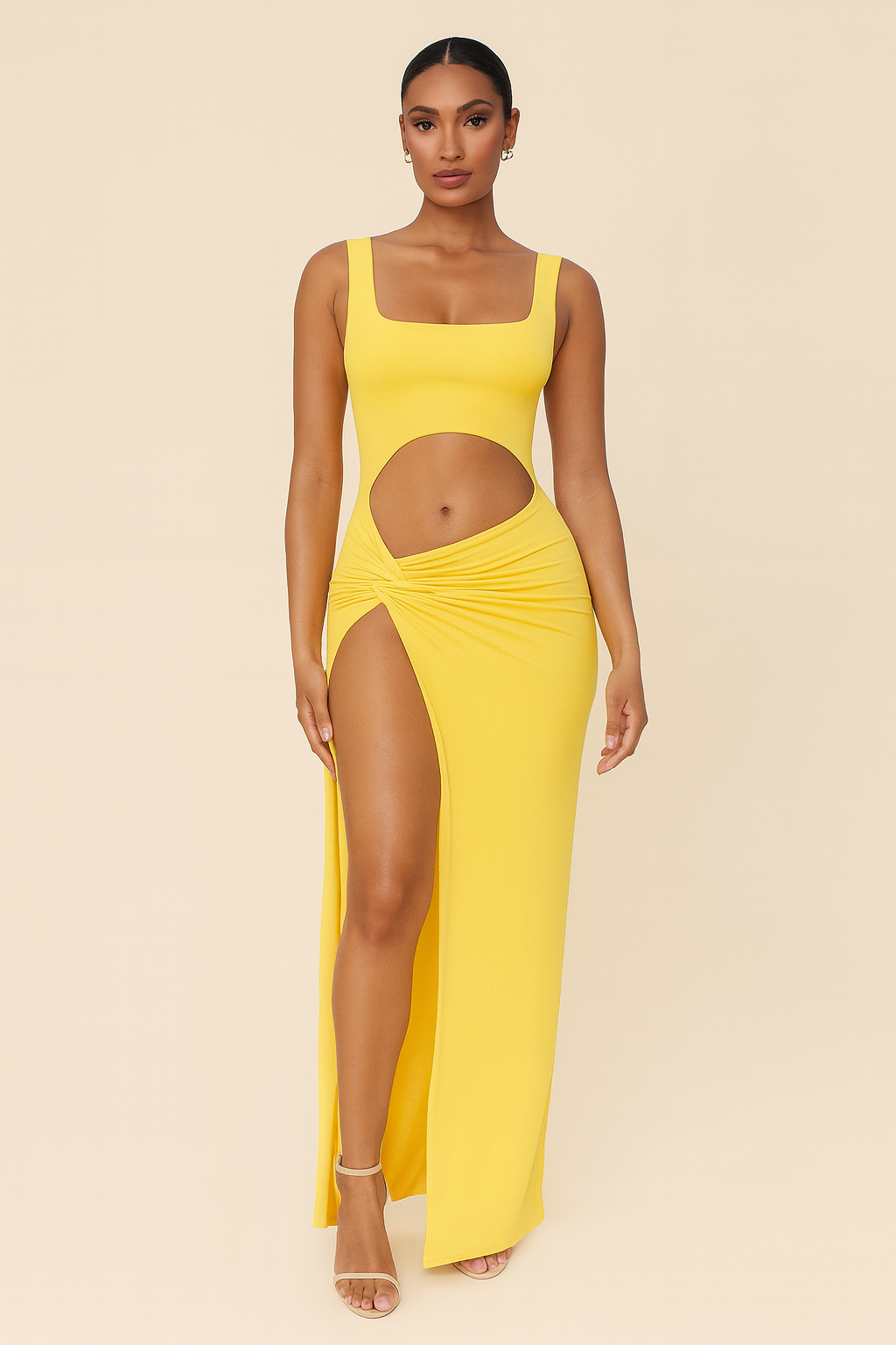 Women’s Cut Out Maxi Dress High Split Sculpted Fit