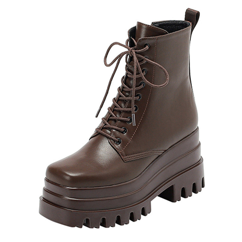 Women’s Chunky Lace-Up Platform Ankle Boots – Lug-Sole Combat Boots for Casual City and Alternative Wear