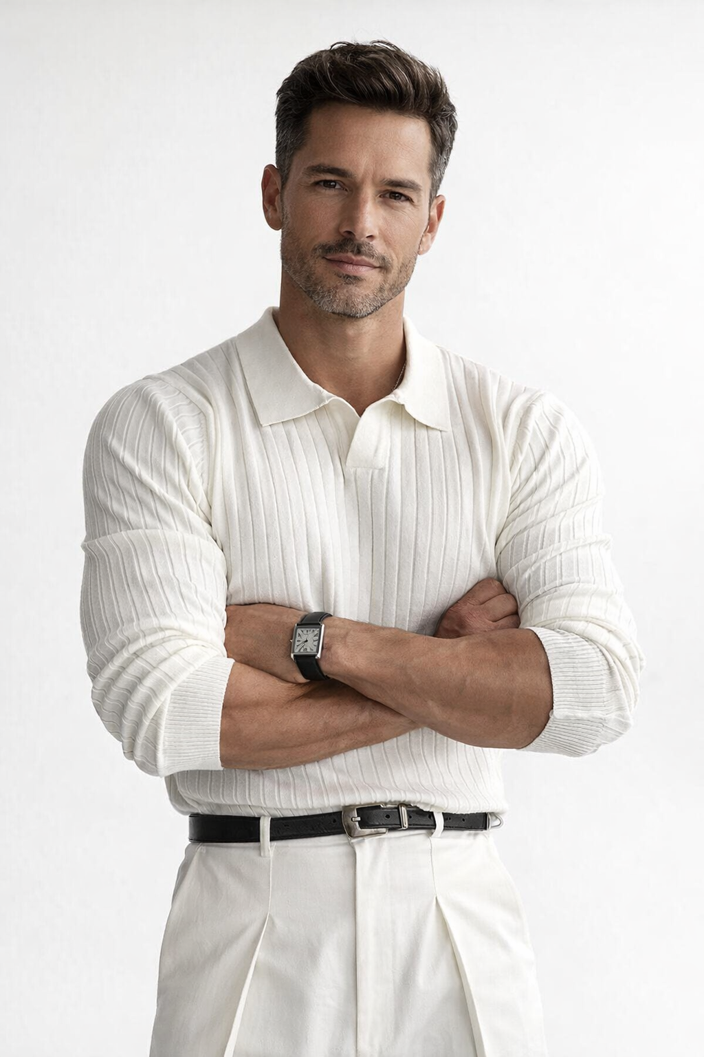 Men’s Ribbed Knit Polo Sweater V Neck Slim Fit