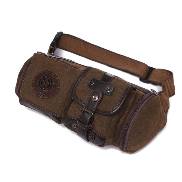Men’s Vintage Canvas Waist Bag – Multi-Pocket Utility Hip Pack with Adjustable Crossbody Strap