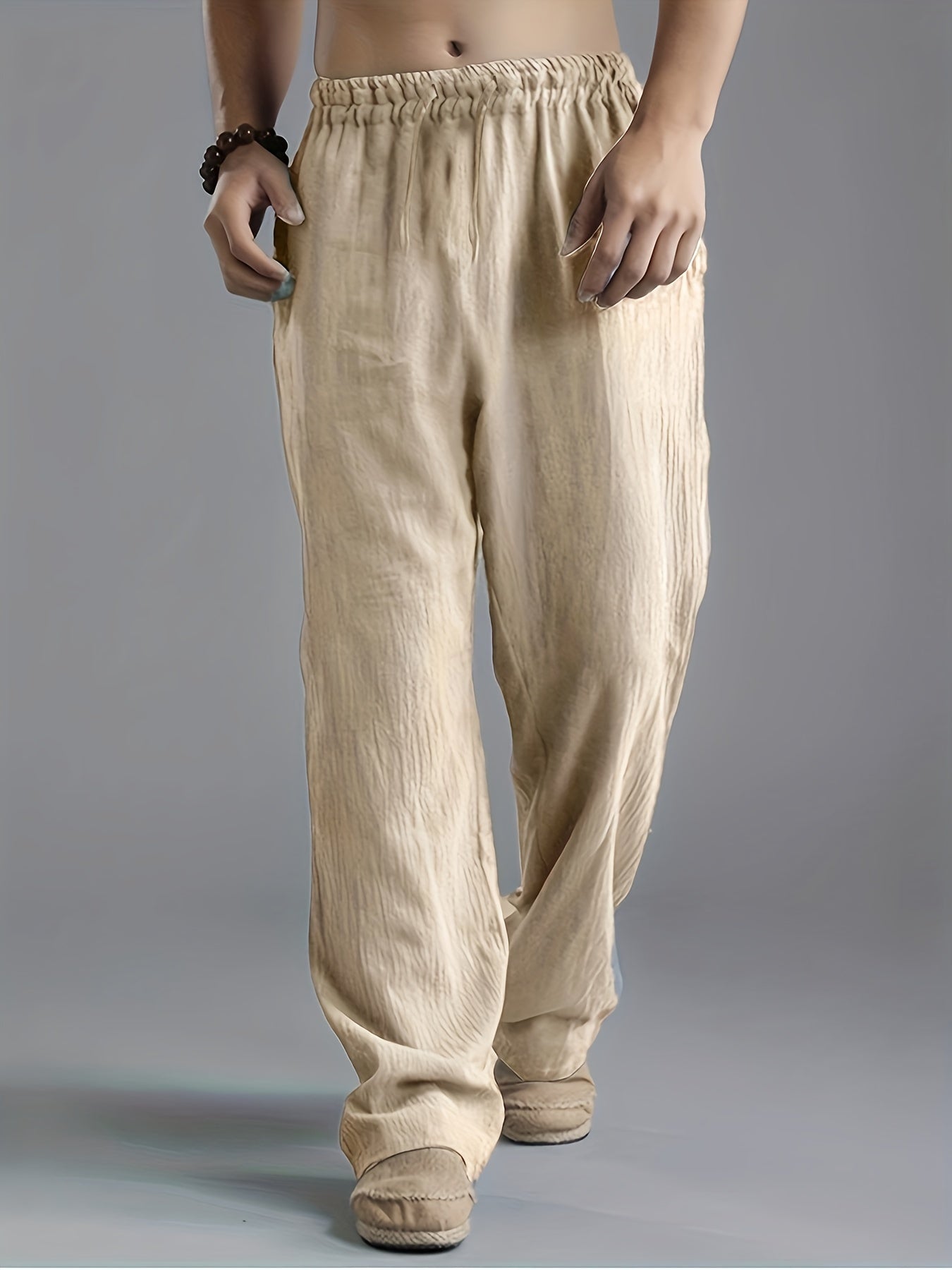 Men’s Relaxed Linen Trousers – Breathable Elastic-Waist Pants for Casual Summer Wear