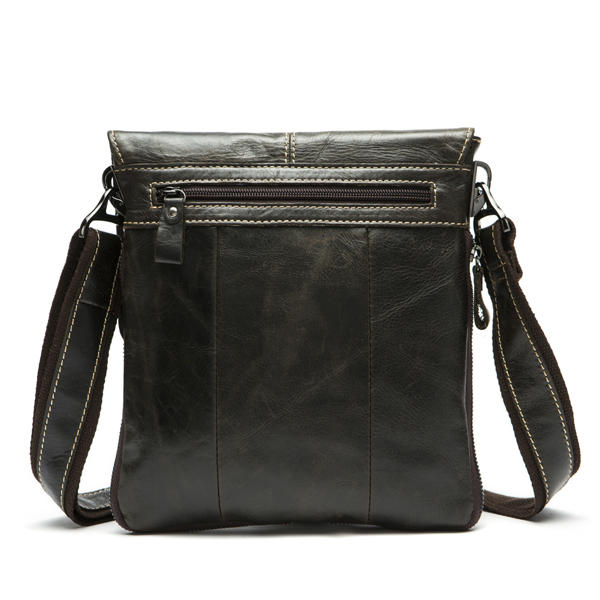 Bolso mensajero de piel auténtica para hombre – Bolso de hombro de negocios con solapa frontal y correa ajustable para llevarlo cruzado