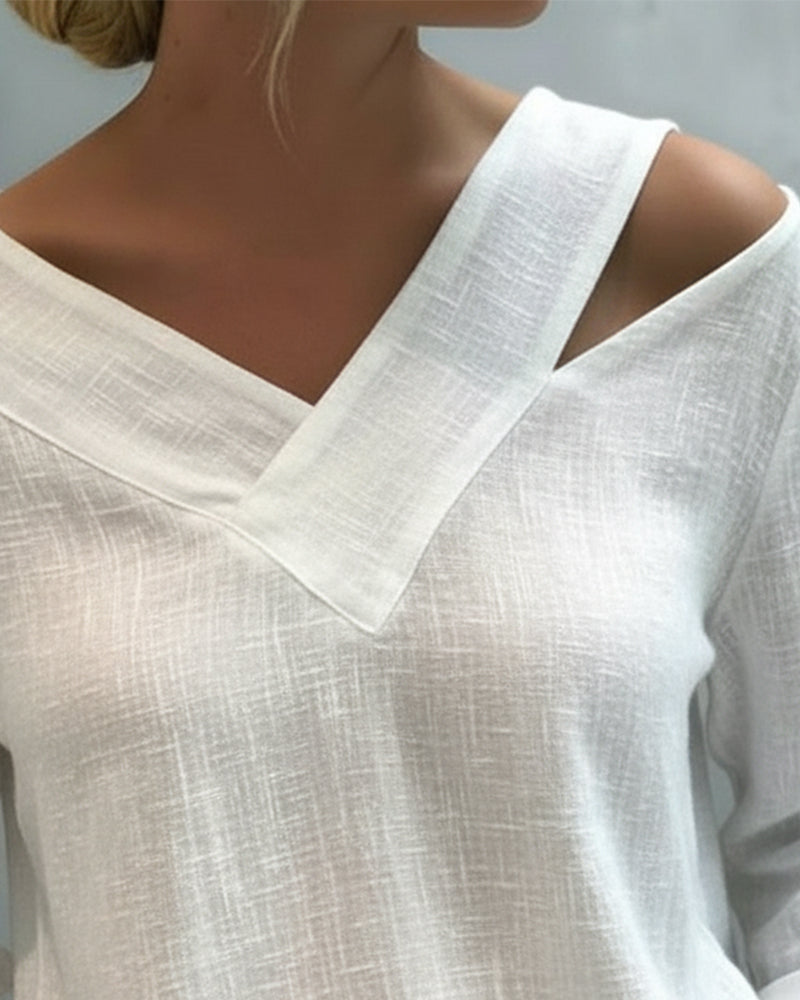 Women’s Asymmetric V-Neck Textured Long Sleeve Blouse