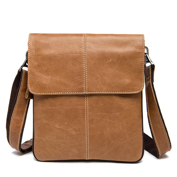 Bolso mensajero de piel auténtica para hombre – Bolso de hombro de negocios con solapa frontal y correa ajustable para llevarlo cruzado