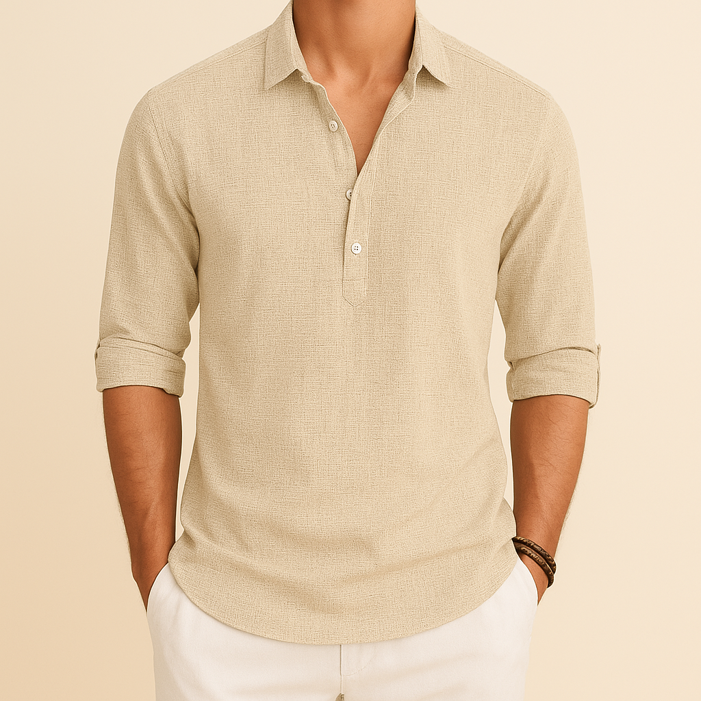 Camiseta Polo de Manga Larga para Hombre, Corte Relajado, Cuello con Botones