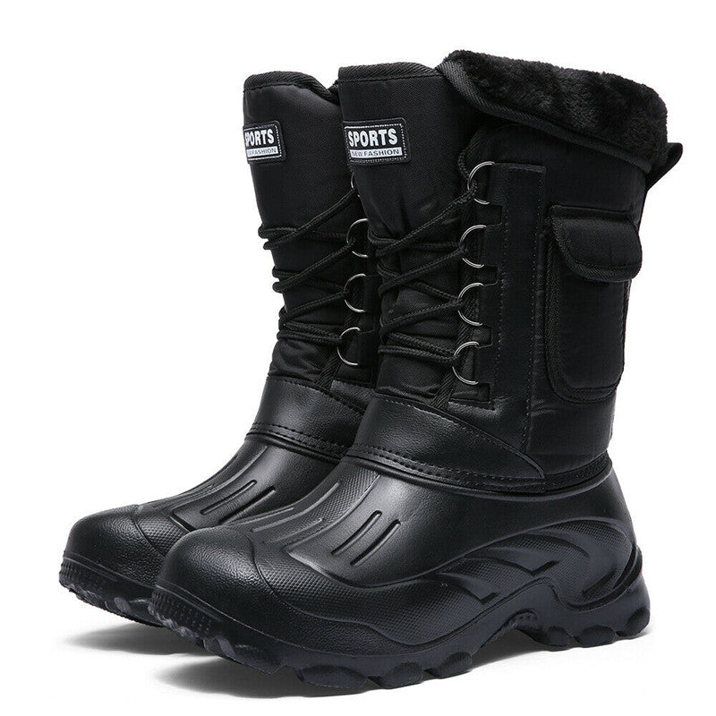 Men’s Waterproof Plush-Lined Snow Boots – Lace-Up Mid-Calf Outdoor Winter Boots with Anti-Slip Rubber Sole