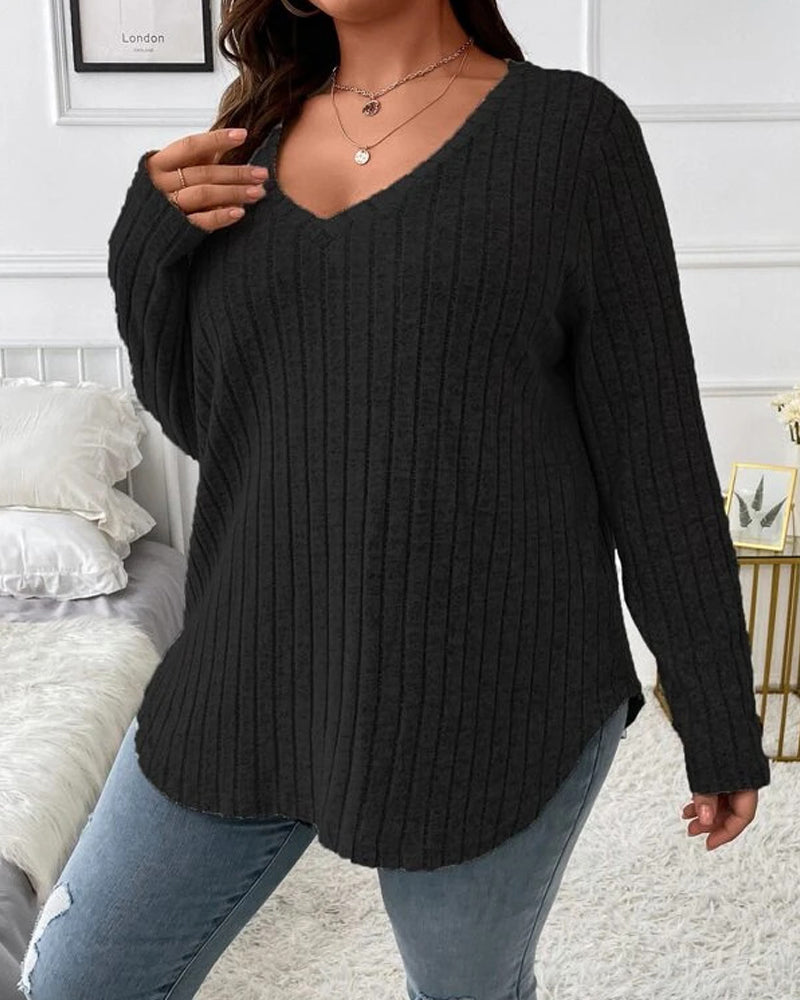 Women’s Solid Colour V Neck Long Sleeve Jumper with Soft Cotton Blend and Casual Everyday Comfortable Fit