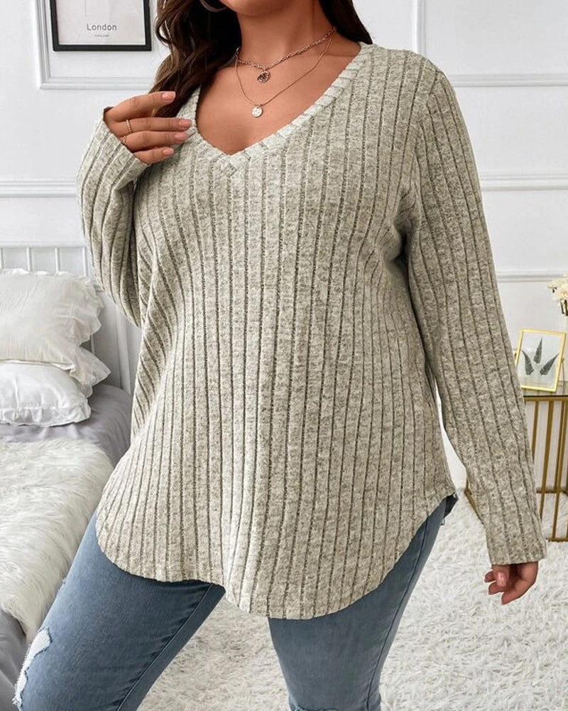Women’s Solid Colour V Neck Long Sleeve Jumper with Soft Cotton Blend and Casual Everyday Comfortable Fit