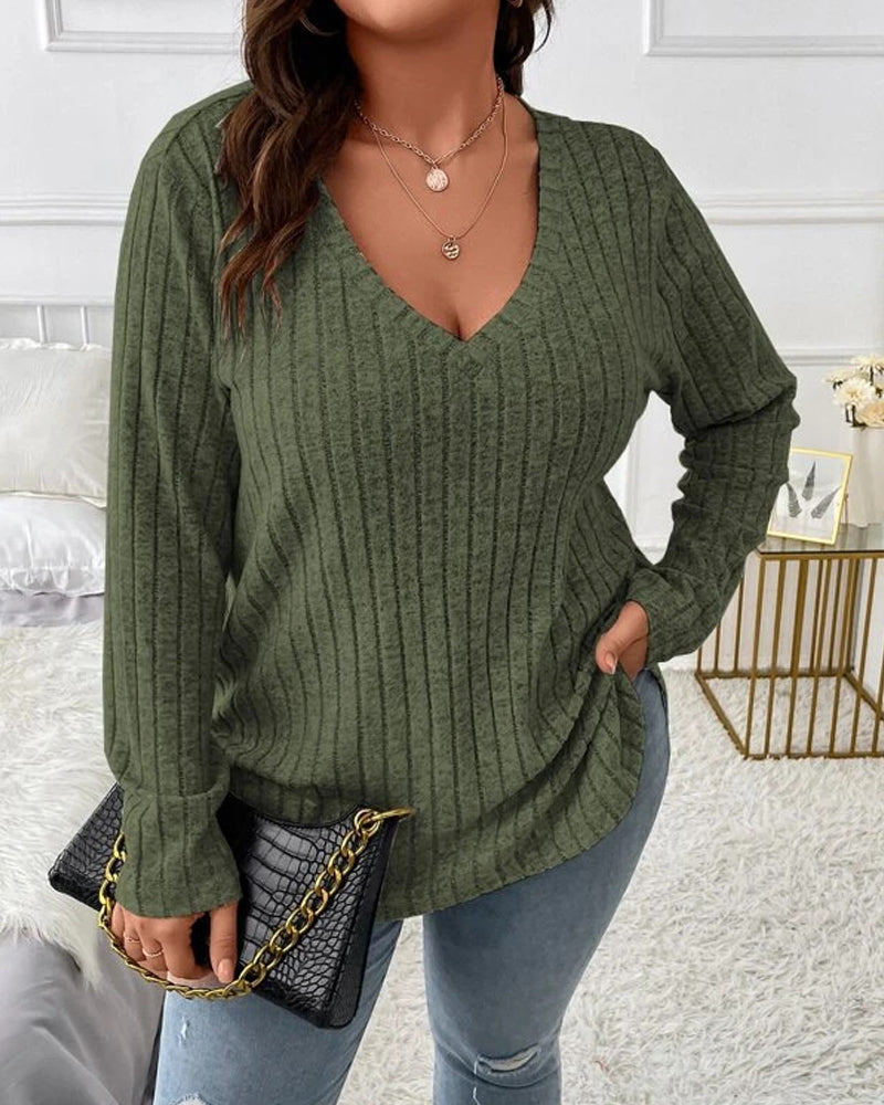 Women’s Solid Colour V Neck Long Sleeve Jumper with Soft Cotton Blend and Casual Everyday Comfortable Fit
