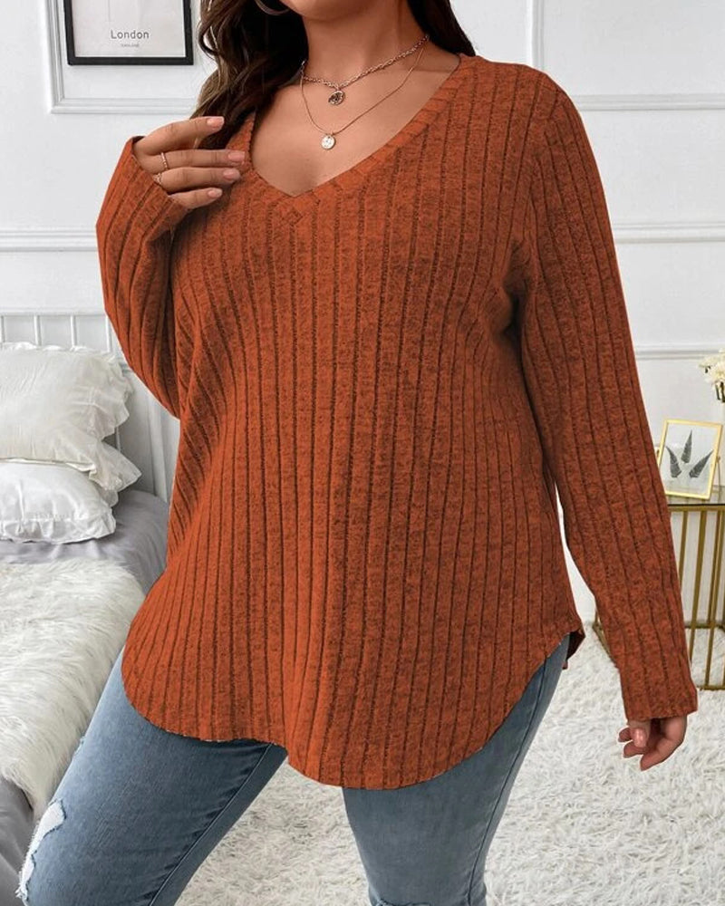 Women’s Solid Colour V Neck Long Sleeve Jumper with Soft Cotton Blend and Casual Everyday Comfortable Fit