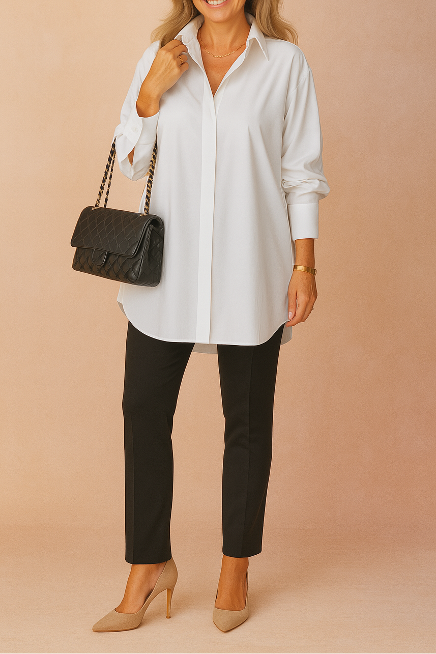 Chemise longue oversize pour femme – Tunique boutonnée décontractée avec col classique, pour le bureau et les tenues chic décontractées