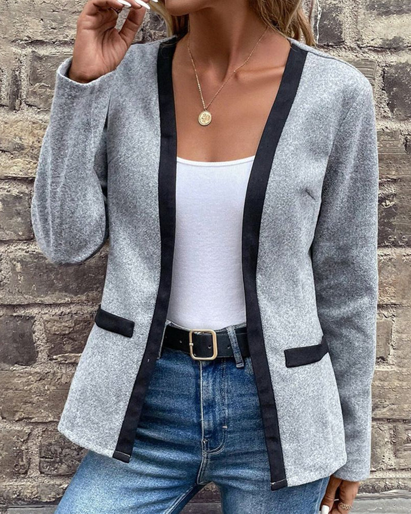 Women’s Knitted Coat with Contrast Colour Patchwork Elegant Business Casual Long Sleeve Everyday Outerwear
