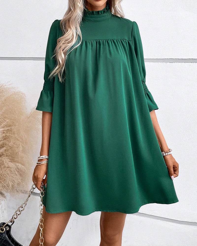 Rochie elegantă pentru femei, cu guler înalt, lungime până la genunchi, mâneci trei sferturi, potrivită pentru birou și uz casual, confortabilă pentru purtat zilnic