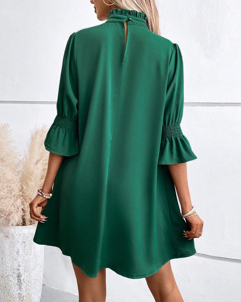 Rochie elegantă pentru femei, cu guler înalt, lungime până la genunchi, mâneci trei sferturi, potrivită pentru birou și uz casual, confortabilă pentru purtat zilnic