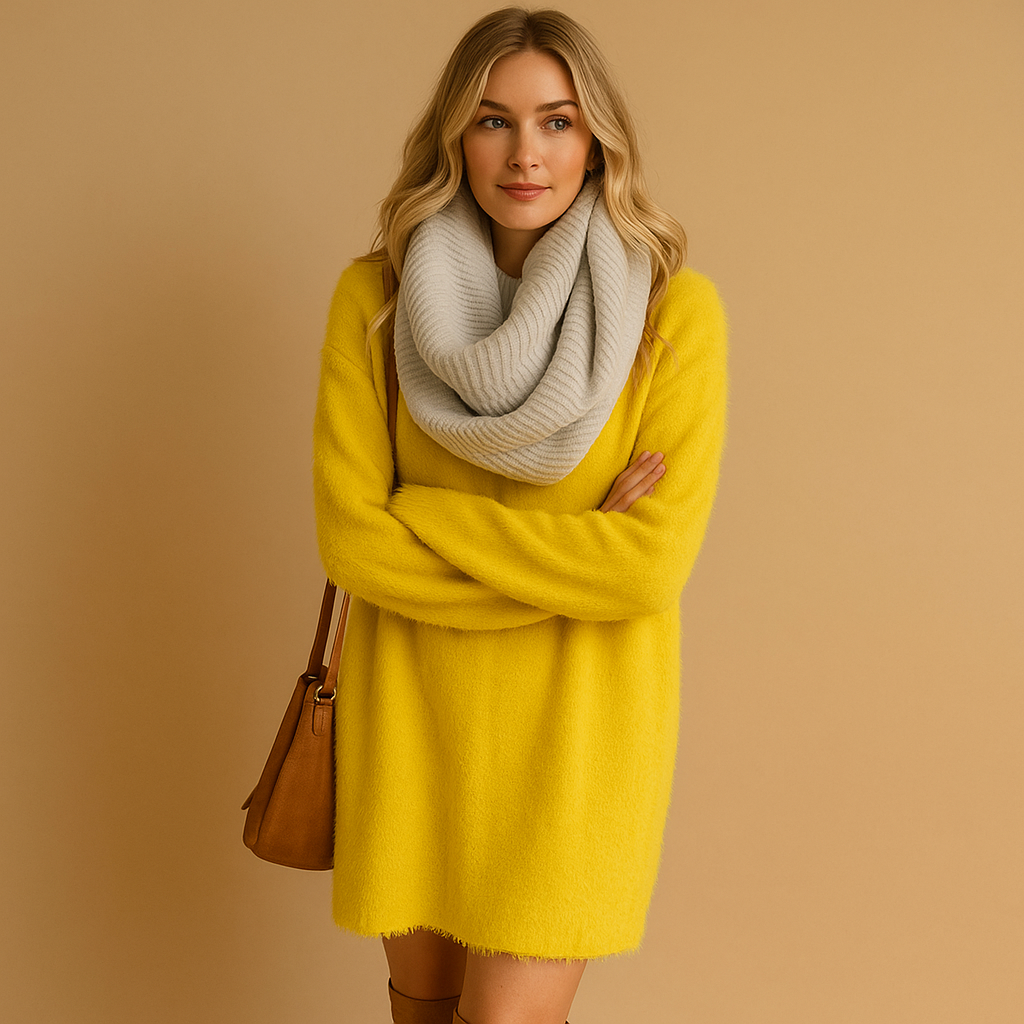 Women’s Knitted Mini Dress – Relaxed Long-Sleeve Style for Autumn Winter Casual Days Work and Smart Everyday Wear