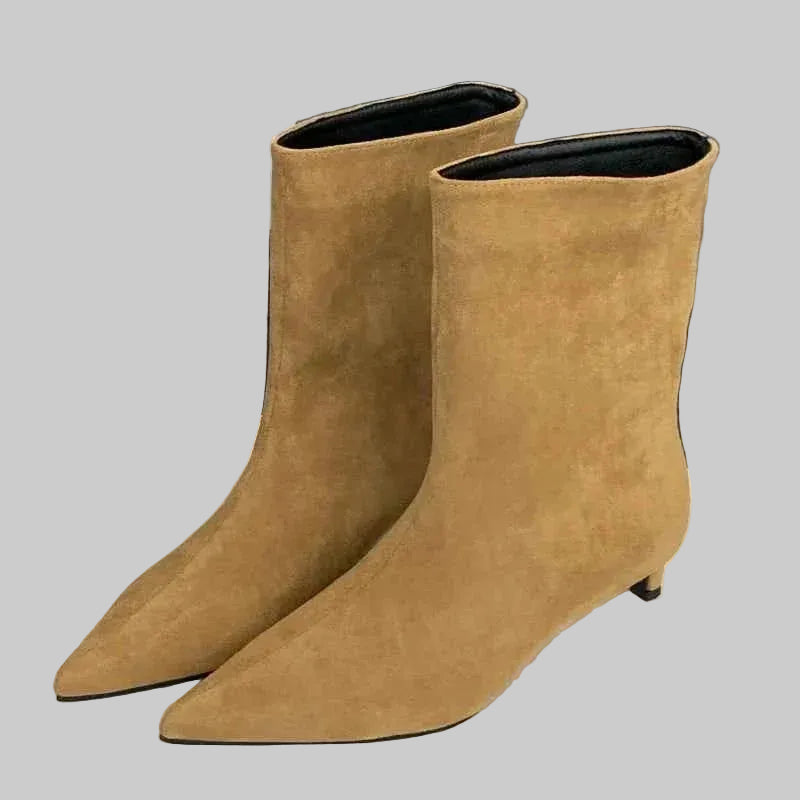 Women’s Pointed-Toe Ankle Boots – Sleek Low-Heel Style for Office and Everyday Wear