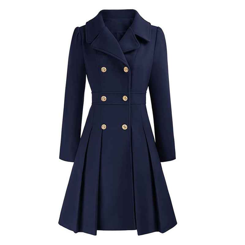 Women’s Double-Breasted Fit-and-Flare Coat – Tailored Winter Layer for Office and City Wear