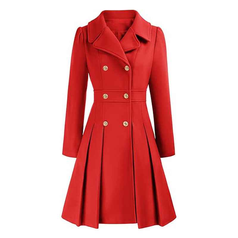 Women’s Double-Breasted Fit-and-Flare Coat – Tailored Winter Layer for Office and City Wear