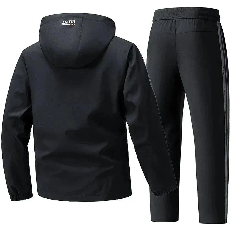 Conjunto de chándal con capucha para hombre: atuendo cálido de dos piezas para viajar en invierno