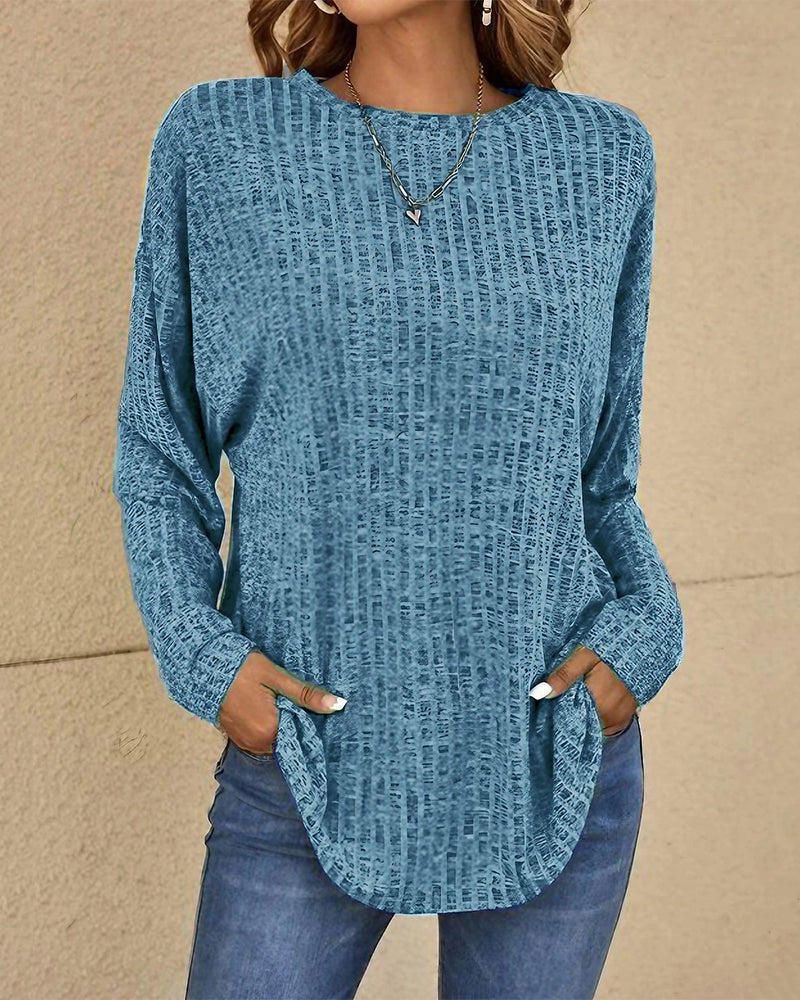 Women’s Crew Neck Long Sleeve Jumper Soft Cotton Blend Casual Basic Everyday Comfortable Layering Top